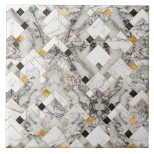 Geometric Pattern - White Marble Texture and Gold Tile