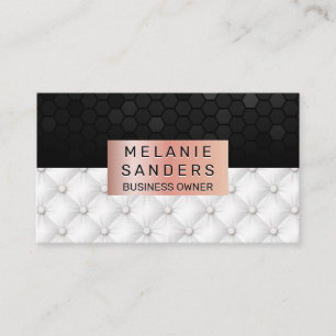 Geometric Pattern White Upholster Rose Gold Business Card