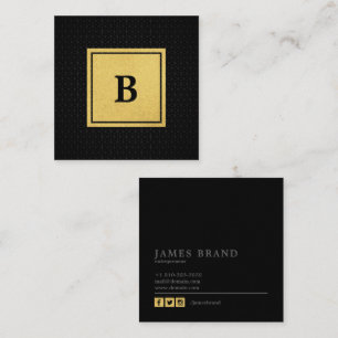Geometric Pattern with Faux Gold Foil Monogram Square Business Card