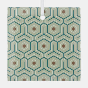 Geometric pattern with interlocking hexagons glass ornament