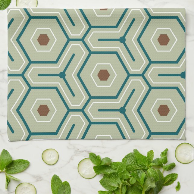 Geometric pattern with interlocking hexagons kitchen towel (Folded)