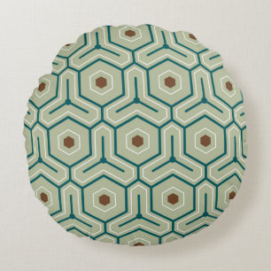 Geometric pattern with interlocking hexagons round pillow