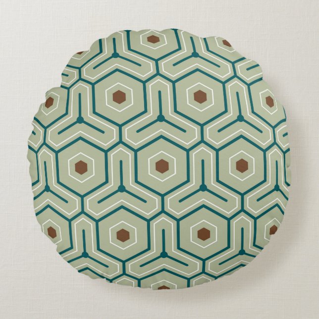 Geometric pattern with interlocking hexagons round pillow (Front)