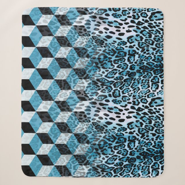Geometric pattern with leopard skin, leopard patte sherpa blanket (Front)