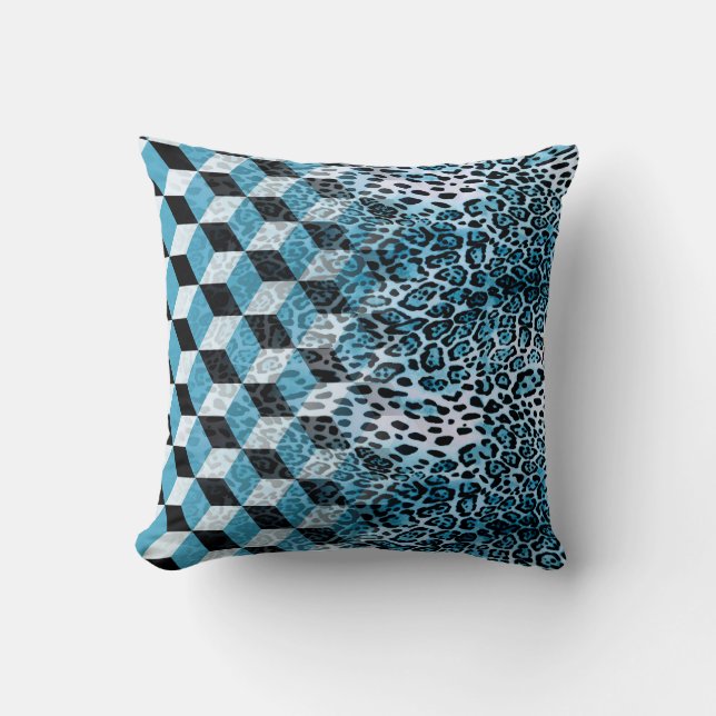 Geometric pattern with leopard skin, leopard patte throw pillow (Front)