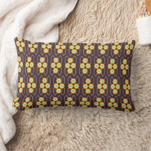 Geometric pattern with orange and blue hexagons lumbar pillow