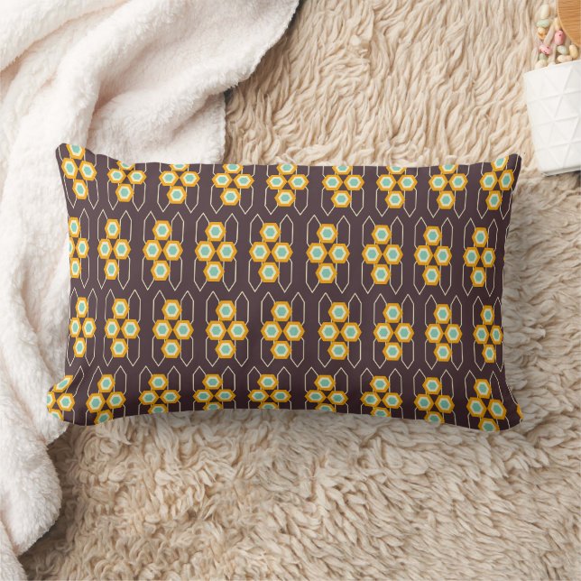 Geometric pattern with orange and blue hexagons lumbar pillow (Blanket)
