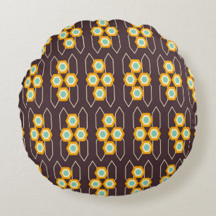 Geometric pattern with orange and blue hexagons round pillow