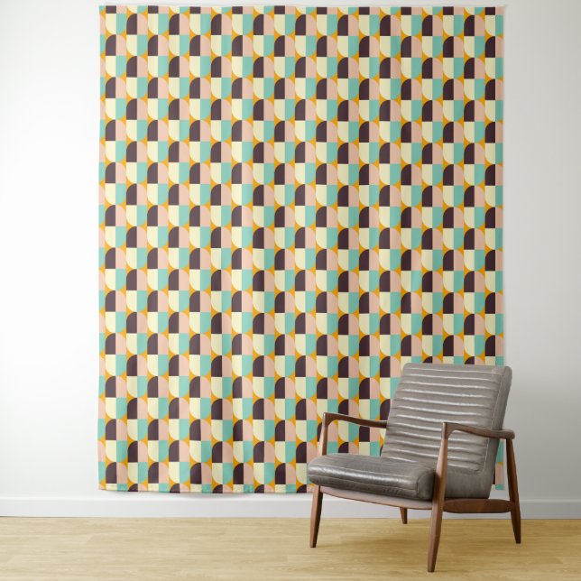 Geometric pattern with overlapping half-circles tapestry (In Situ)