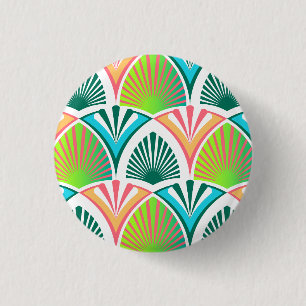 Geometric pattern with palm leaves and flowers 1 inch round button