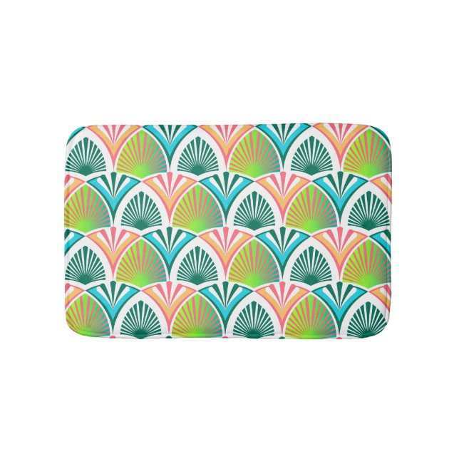 Geometric pattern with palm leaves and flowers bath mat (Front)