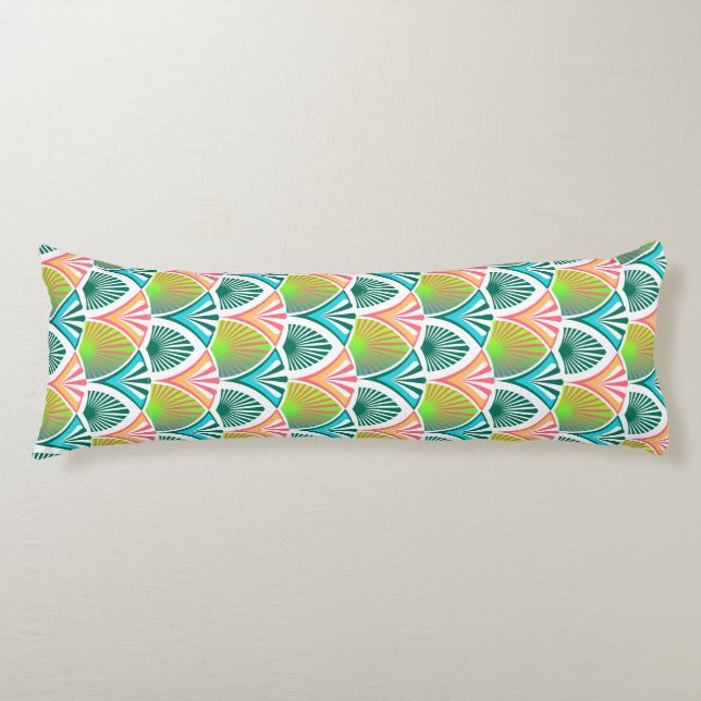 Geometric pattern with palm leaves and flowers body pillow (Front)