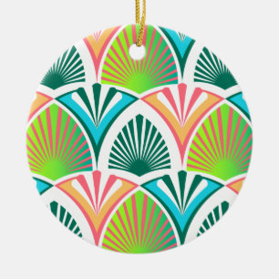 Geometric pattern with palm leaves and flowers ceramic ornament