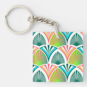 Geometric pattern with palm leaves and flowers keychain