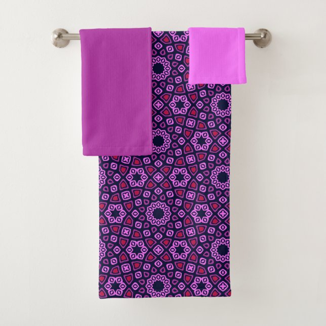 Geometric Pattern with Purple Truncated Tri-Hexago Bath Towel Set (Insitu)