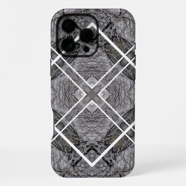 Geometric Pattern with Snowy Winter Trees iPhone Case (Back)