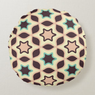 Geometric pattern with star shapes in brown and t Round Pillow