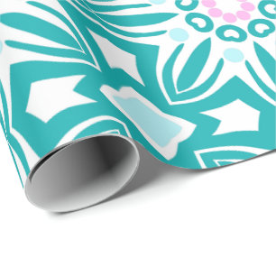 Geometric pattern with teal, white, and pink motif wrapping paper