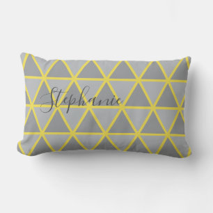 Geometric pattern yellow & grey lumbar pillow