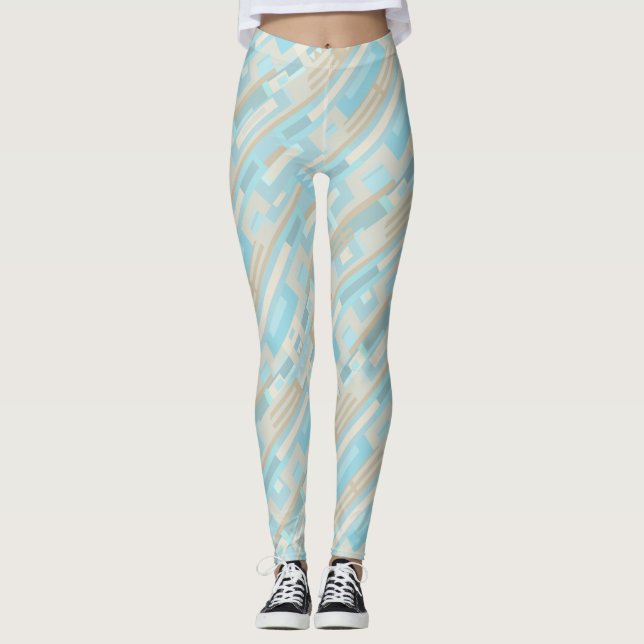 Geometric patterned blue beige leggings (Front)