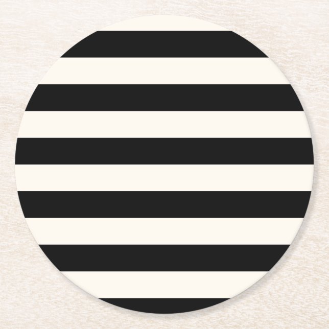 Geometric Patterns Black and White Stripes Round Paper Coaster (Front)
