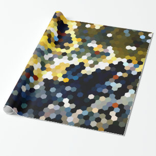 Geometric Patterns   Yellow and Blue Hexagons Wrapping Paper