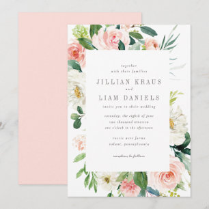 Geometric Peach and White Floral Wedding Invitation