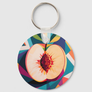 Geometric Peach Slice Abstract Keychain
