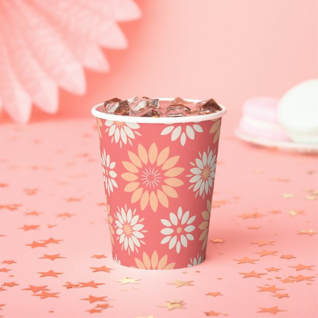 Geometric Peaches and Cream Floral Patterned Paper Cups (Insitu)