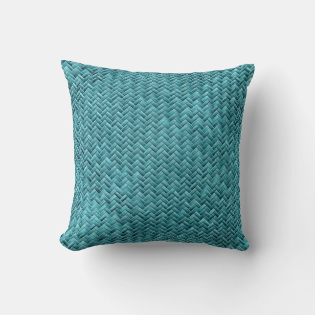 Geometric Peacock Basket weave Pattern Throw Pillow (Front)