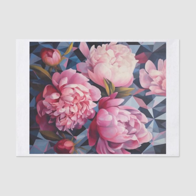 Geometric Peony Art for Decoupage  Tissue Paper (Front)
