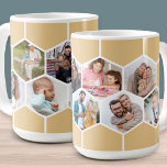 Geometric Photo Collage 9 Picture 15oz Coffee Mug<br><div class="desc">15oz Photo mug with geometric photo collage using 9 of your favourite family photos. The photo template is set up for you to add your pictures, working in rows from left to right, to form a honeycomb pattern. The hexagon design is honey beige and white - please browse my store...</div>