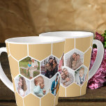 Geometric Photo Collage 9 Picture Honey Beige Latte Mug<br><div class="desc">Photo latte mug with geometric photo collage using 9 of your favourite family photos. The photo template is set up for you to add your pictures, working in rows from left to right, to form a honeycomb pattern. The hexagon design is honey beige and white - please browse my store...</div>