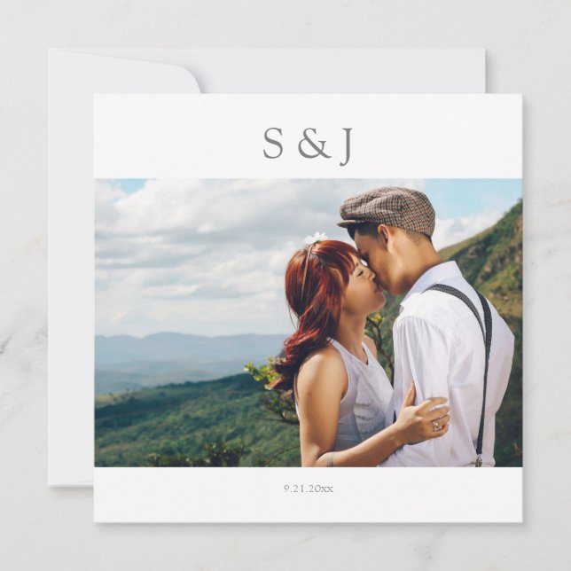 Geometric Photo Modern Square Grey 2 Wedding Invitation (Front)