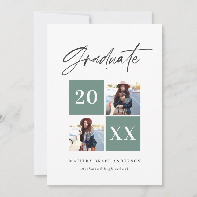 Geometric photo typography graduation announcement (Front)