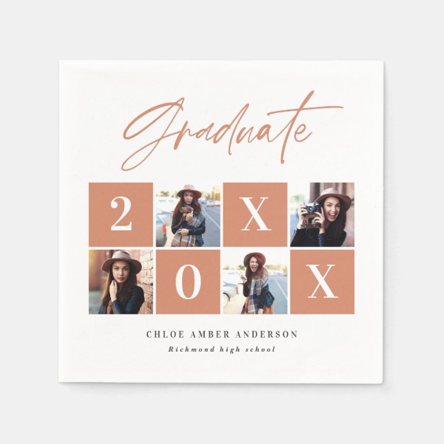 Geometric photo typography graduation party decor napkin (Front)