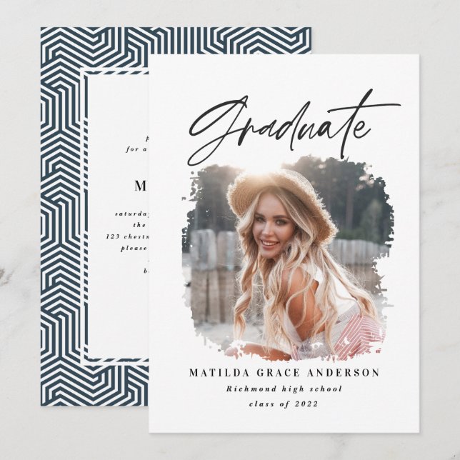 Geometric photo typography graduation party invite (Front/Back)