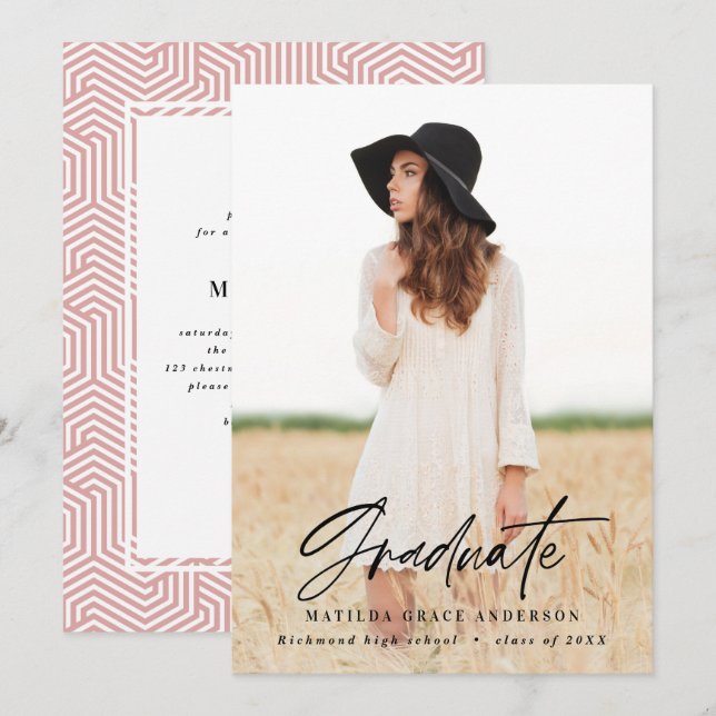 Geometric photo typography graduation party invite (Front/Back)