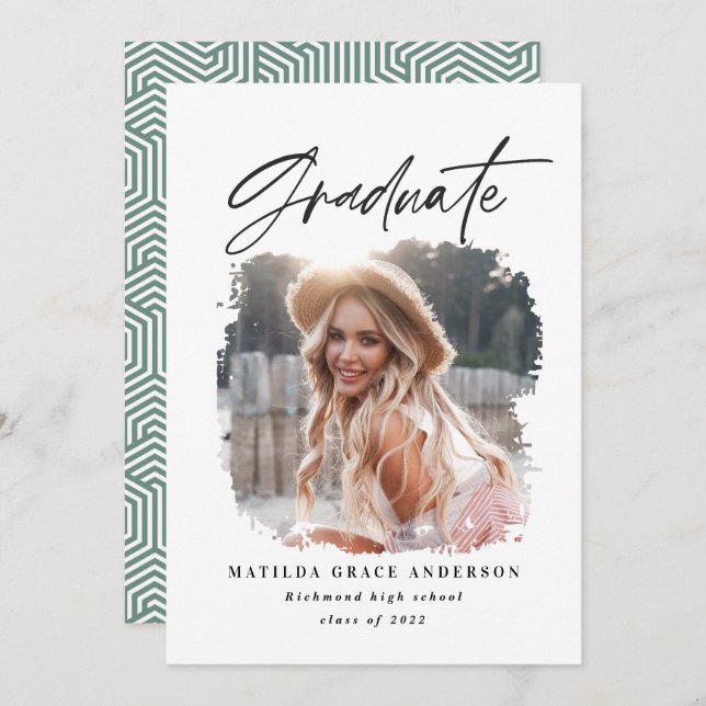 Geometric photo typography graduation party invite (Front/Back)