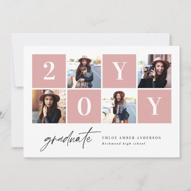 Geometric photo typography graduation party invite (Front)