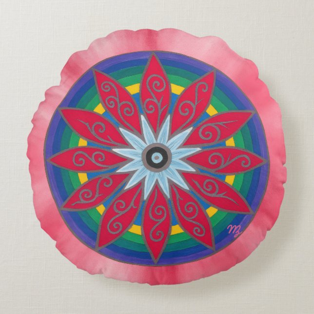 Geometric pinata flower round pillow (Front)