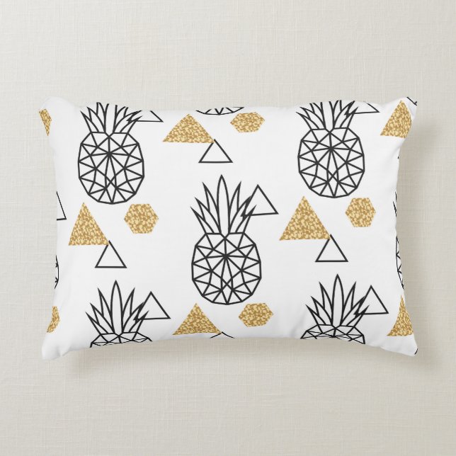 Geometric Pineapple Gold Dots Pattern. Accent Pillow (Front)