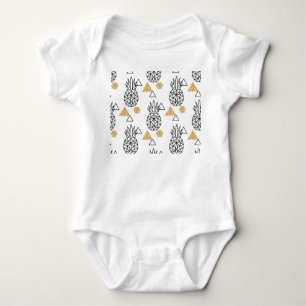 Geometric Pineapple Gold Dots Pattern. Baby Bodysuit