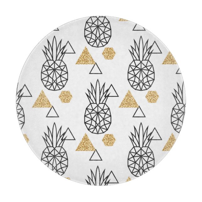 Geometric Pineapple Gold Dots Pattern. Cutting Board (Front)