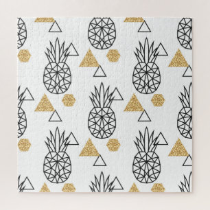Geometric Pineapple Gold Dots Pattern. Jigsaw Puzzle