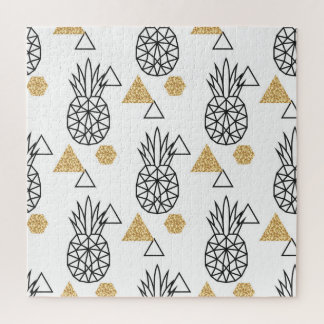 Geometric Pineapple Gold Dots Pattern. Jigsaw Puzzle