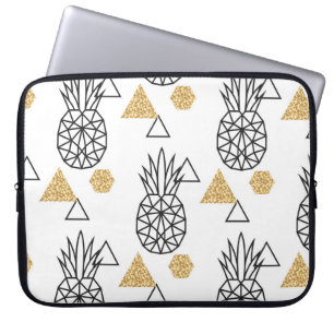 Geometric Pineapple Gold Dots Pattern. Laptop Sleeve