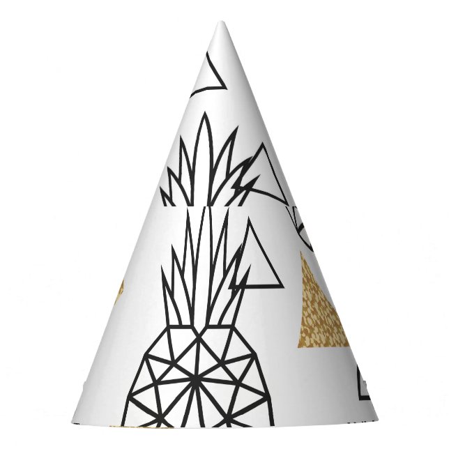 Geometric Pineapple Gold Dots Pattern. Party Hat (Front)