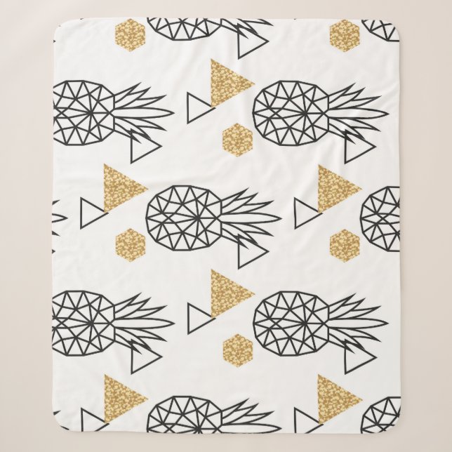 Geometric Pineapple Gold Dots Pattern. Sherpa Blanket (Front)