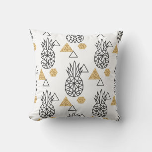 Geometric Pineapple Gold Dots Pattern. Throw Pillow